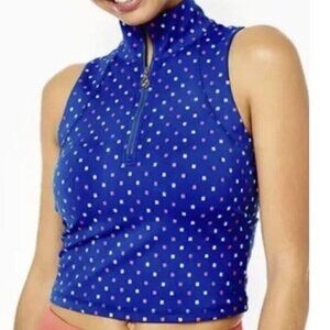 Lilly Pulitzer NWT LUXLETIC Callie Half-Zip Top Borealis Blue Lilly Squared SZ L